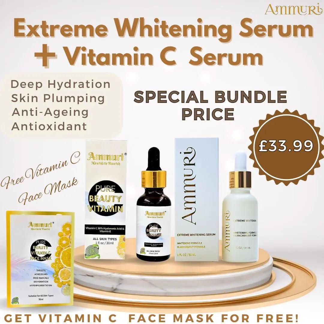 Extreme Whitening Serum Kojic Acid Lightening Serum & Ammuri Vitamin C Serum for Face  Free Vitamin C Face Mask