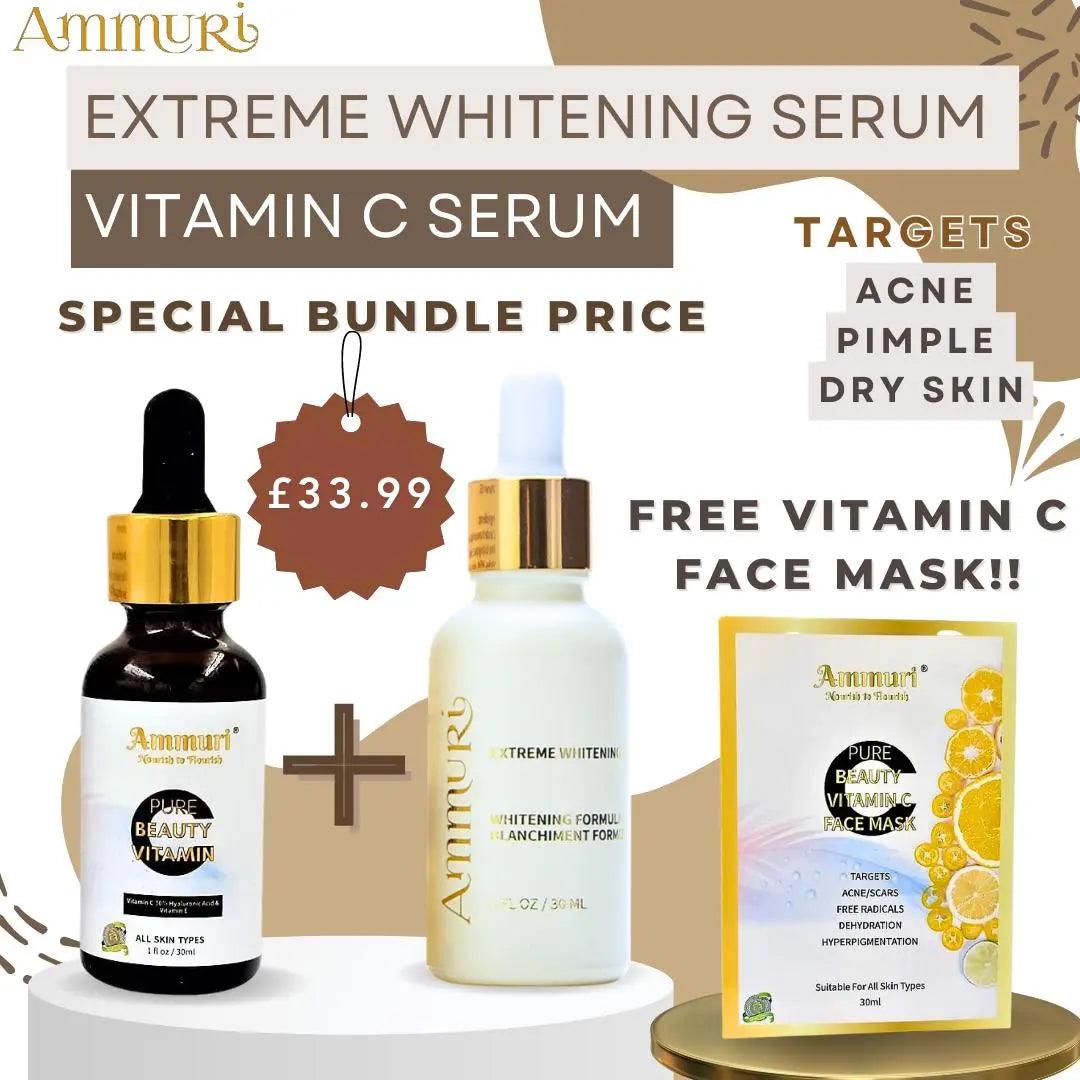 Extreme Whitening Serum Kojic Acid Lightening Serum & Ammuri Vitamin C Serum for Face  Free Vitamin C Face Mask