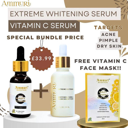 Extreme Whitening Serum Kojic Acid Lightening Serum & Ammuri Vitamin C Serum for Face  Free Vitamin C Face Mask