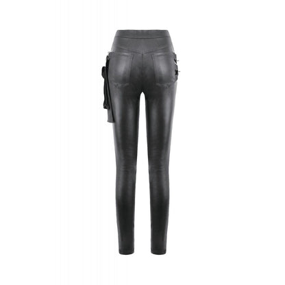 Dark in Love Punk Leather-Look Strap Detail Trousers