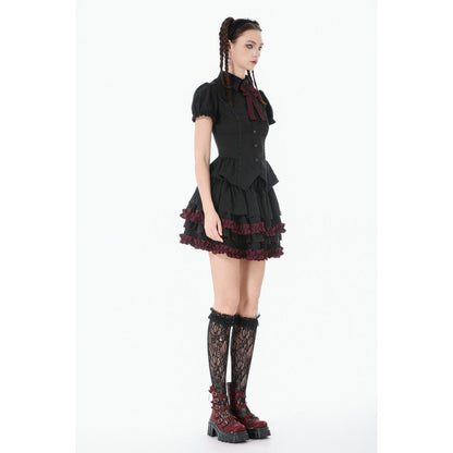 Dark in Love Black Crimson Gothic Tiered Skirt
