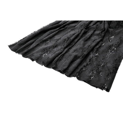 Dark in Love Gothic Lace Velvet Layered Maxi Skirt in Black
