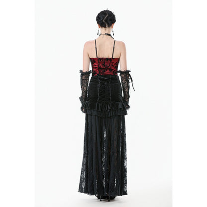 Dark in Love Gothic Lace Velvet Layered Maxi Skirt in Black
