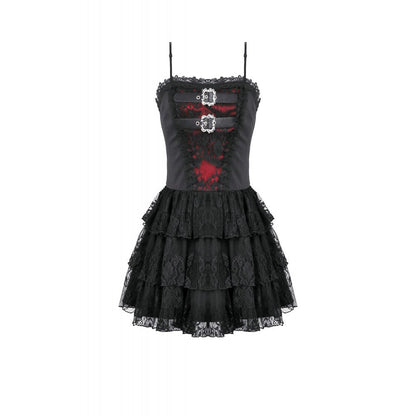 Dark in Love Crimson Shadow Layered Lace Cake Dress