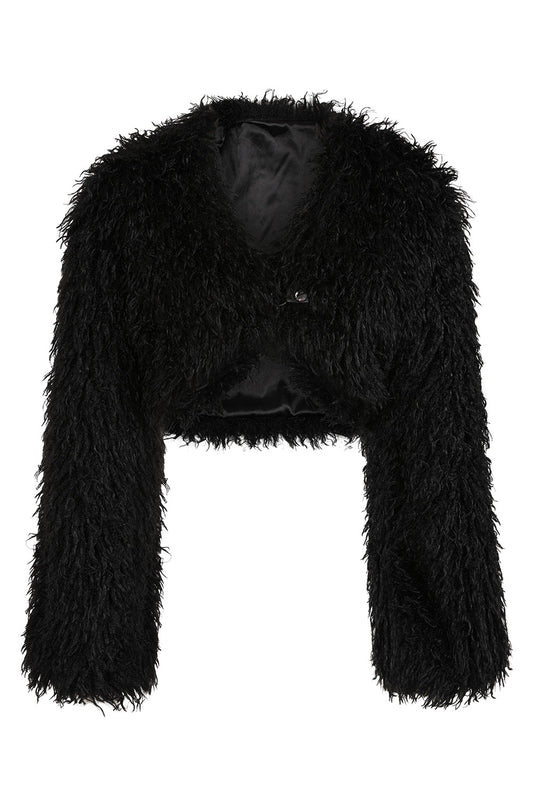 Banned Zafira Black Faux Fur Cropped Jacket