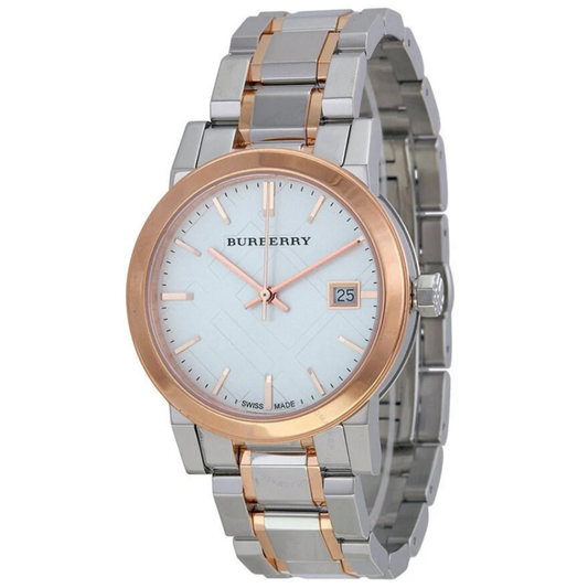 Burberry Women's Watch Stainless Steel Silver Strap With Silver Dial And Rose Gold Case BU9105 The City