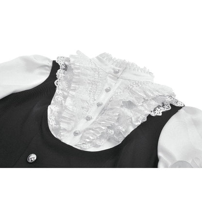 Dark in Love Court-Style Black & White Lace Blouse