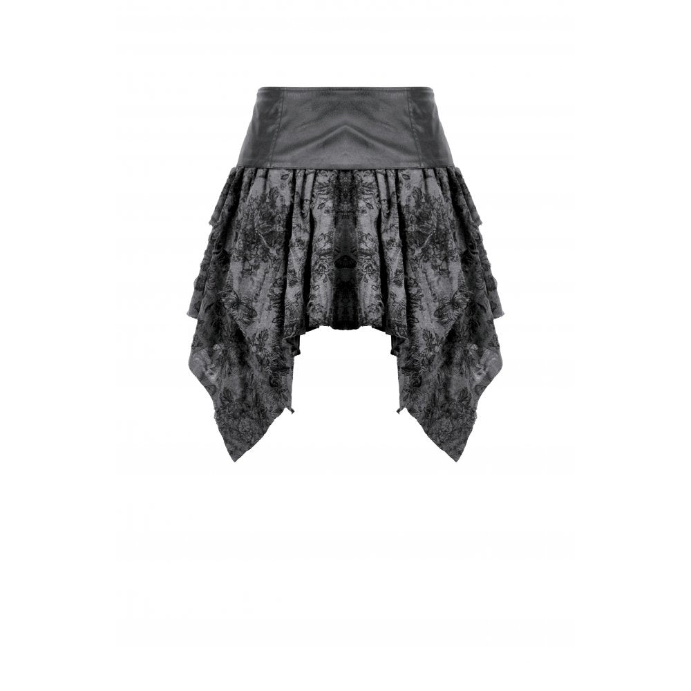 Dark in Love Elandra Layered Lace Handkerchief Hem Goth Skirt in Charcoal Black
