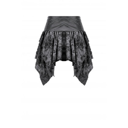 Dark in Love Elandra Layered Lace Handkerchief Hem Goth Skirt in Charcoal Black