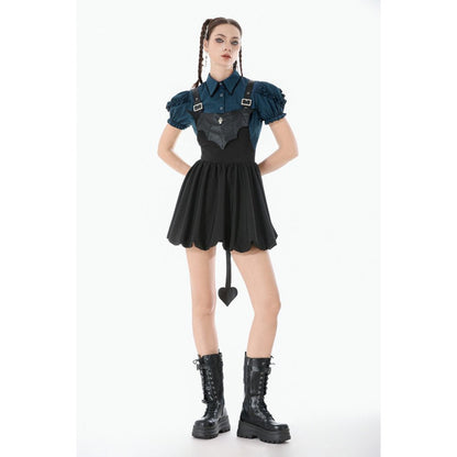 Dark in Love Gothic Academy Striped Puff-Sleeve Blouse