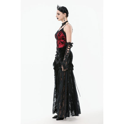 Dark in Love Gothic Lace Velvet Layered Maxi Skirt in Black