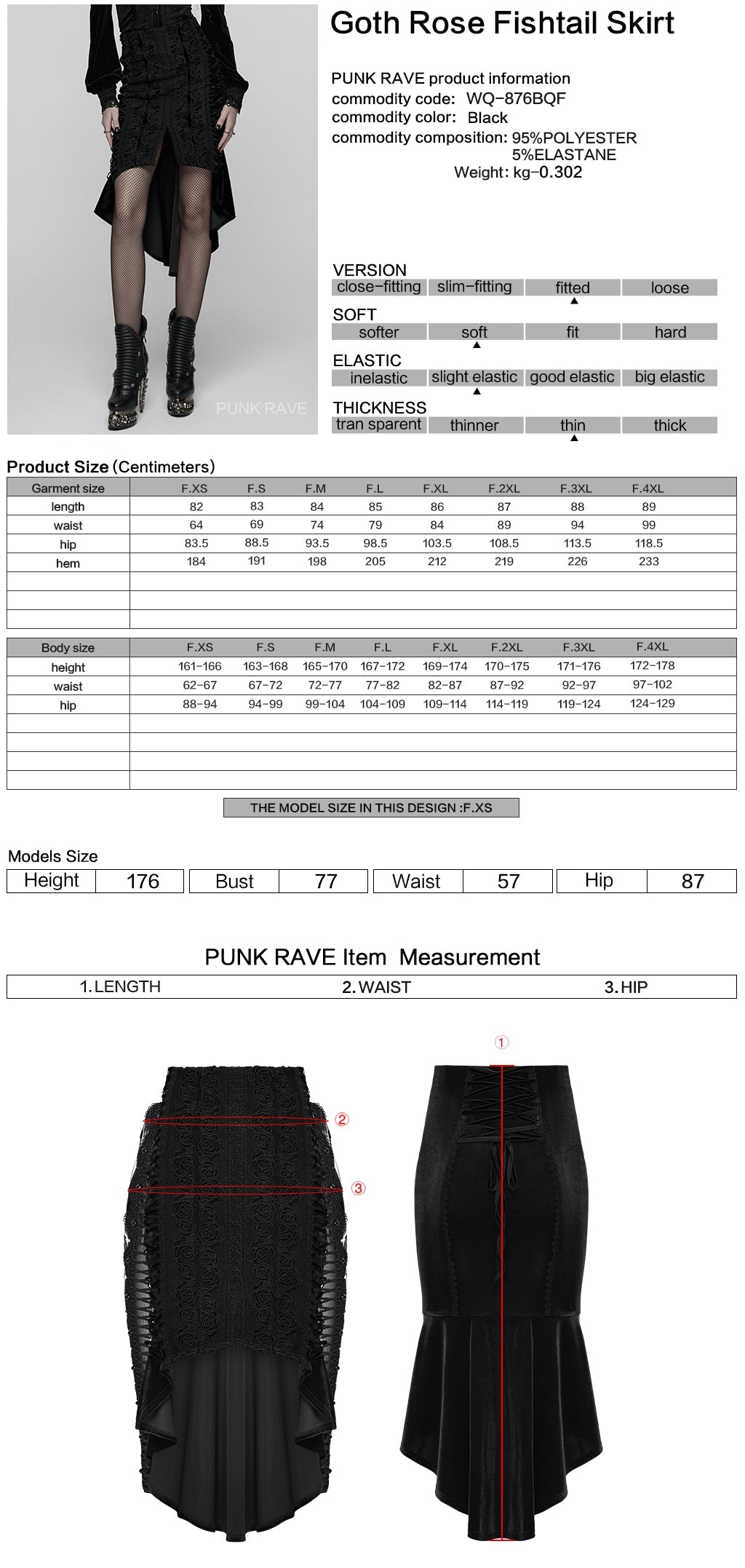 Punk Rave – Belladonna Goth Rose Fishtail Skirt