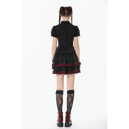 Dark in Love Black Crimson Gothic Tiered Skirt