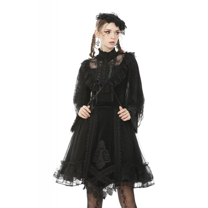 Dark in Love Melisandre Embroidered Velvet Mesh Goth Skirt in Black