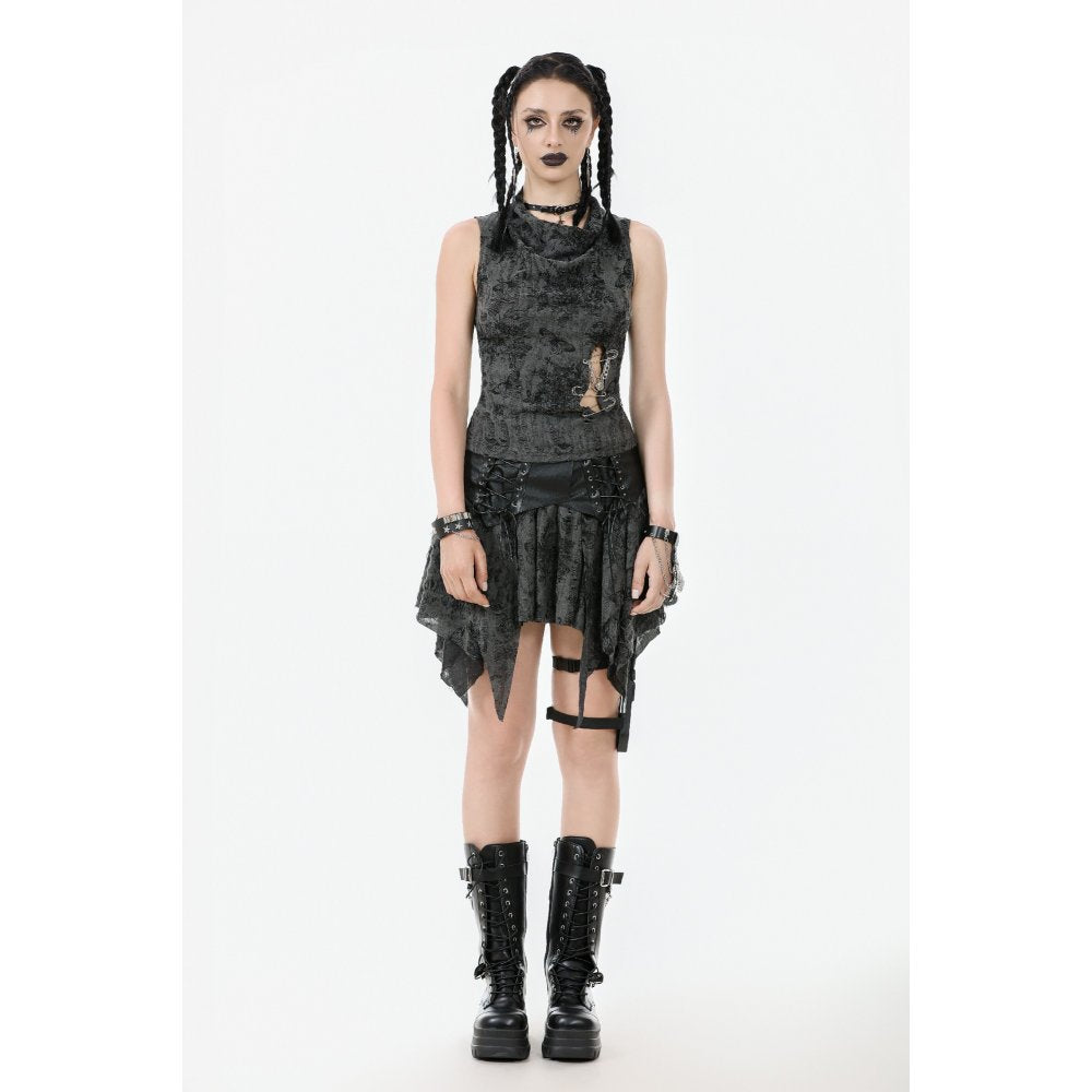 Dark in Love Elandra Layered Lace Handkerchief Hem Goth Skirt in Charcoal Black