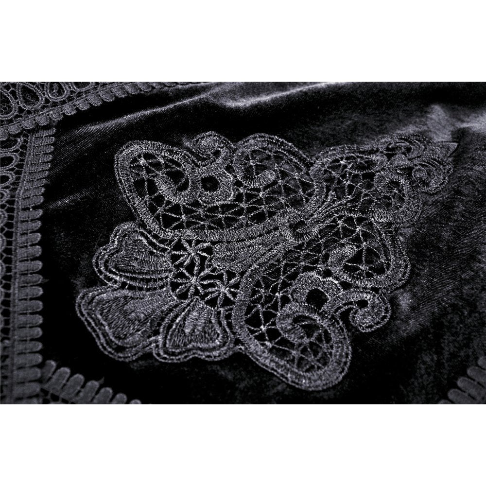 Dark in Love Melisandre Embroidered Velvet Mesh Goth Skirt in Black