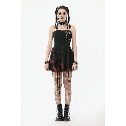 Dark in Love Nyssa Black & Red Strap Detail Goth Mini Dress