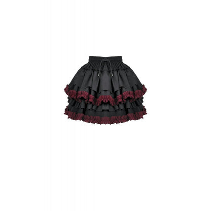 Dark in Love Black Crimson Gothic Tiered Skirt