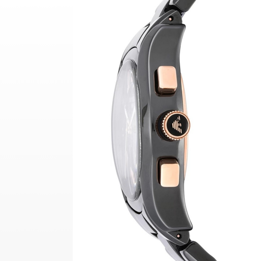 Emporio Armani Men’s Watch Ceramic Black Strap With Black Dial And Rose Gold Tone AR1410