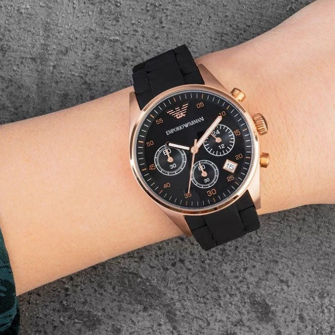 Emporio Armani AR5906 Sportivo Women's Black & Rose Gold Watch