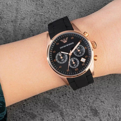 Emporio Armani AR5906 Sportivo Women's Black & Rose Gold Watch