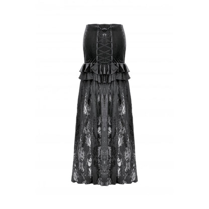 Dark in Love Gothic Lace Velvet Layered Maxi Skirt in Black
