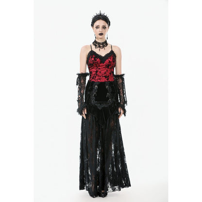 Dark in Love Gothic Lace Velvet Layered Maxi Skirt in Black