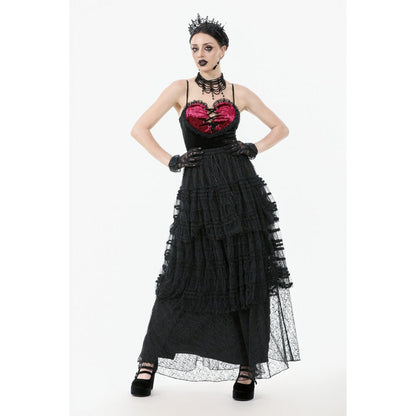 Dark in Love Morticia Gothic Velvet & Lace Skirt in Black