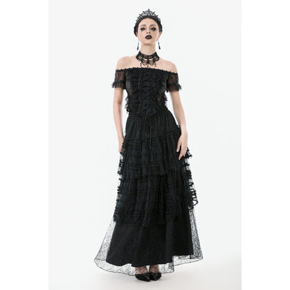 Dark in Love Morticia Gothic Velvet & Lace Skirt in Black