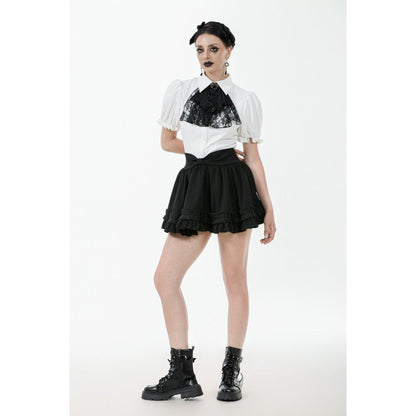 Dark in Love Elysia Ruffle Bib Puff Sleeve Goth Blouse in White