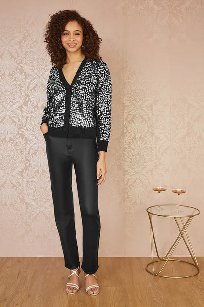 Mela Black Sequin Knitted Cardigan