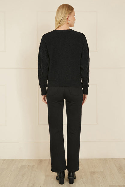 Yumi Black Pearl Cable Knit Cardigan