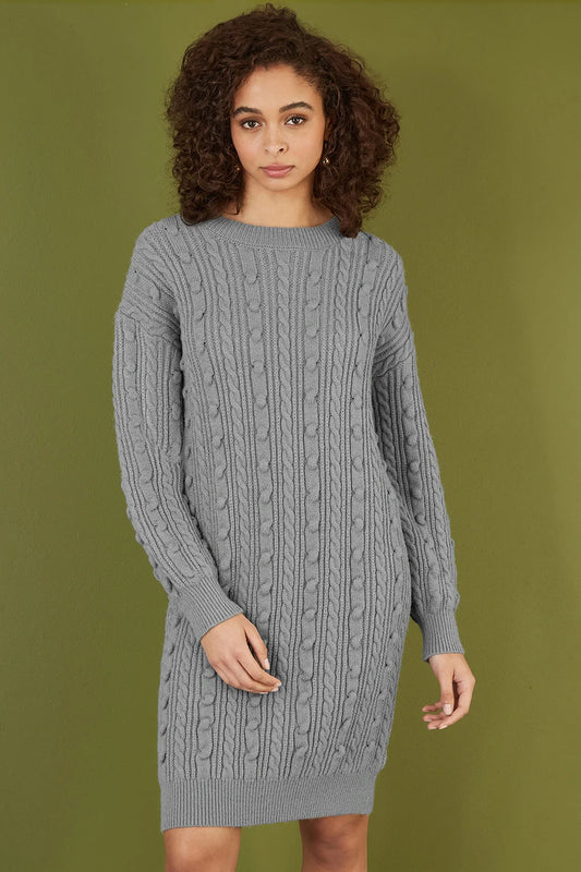 Yumi Grey Cable Knit Tunic Dress