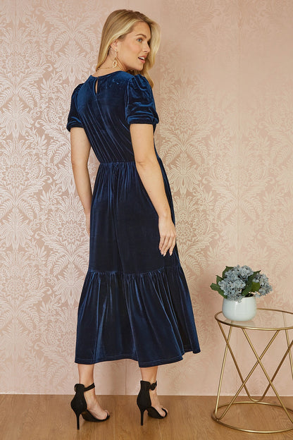 Yumi Navy Velvet Midi Dress