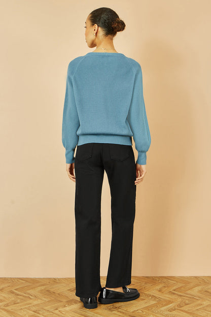 Yumi Blue Relaxed Fit Cardigan With Stitch Detail