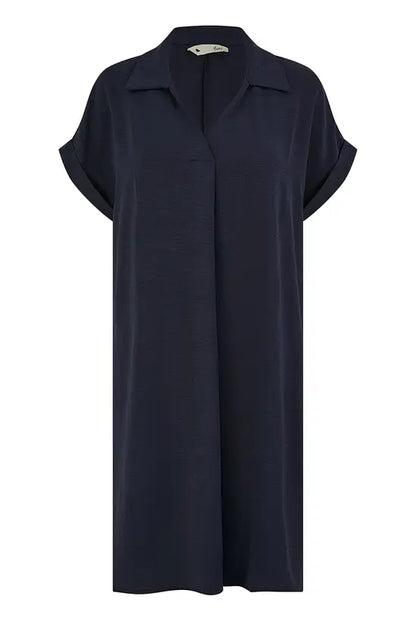 Yumi Navy Relaxed Fit Collared Tunic Dress