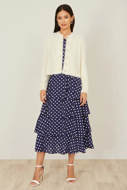 Yumi Ivory Eyelash Knit Cropped Cardigan