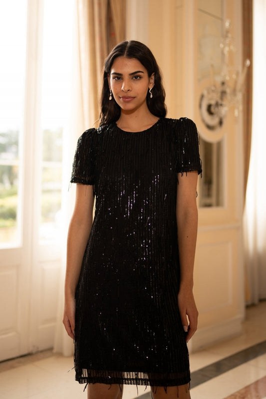 Mela Black Dripping Sequin Tunic Dress
