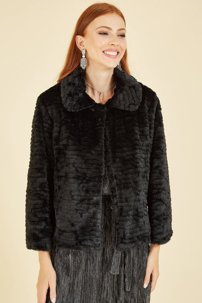 Mela Black Faux Fur Short Jacket