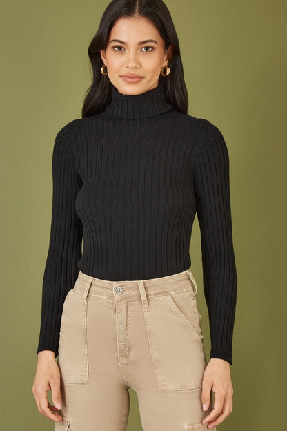 Mela Black Ribbed Knit Roll Neck Jumper