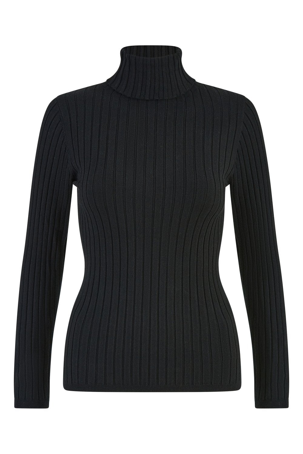 Mela Black Ribbed Knit Roll Neck Jumper