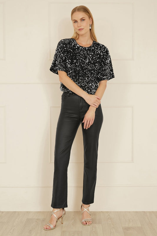 Mela Black Sequin Relaxed Fit Top