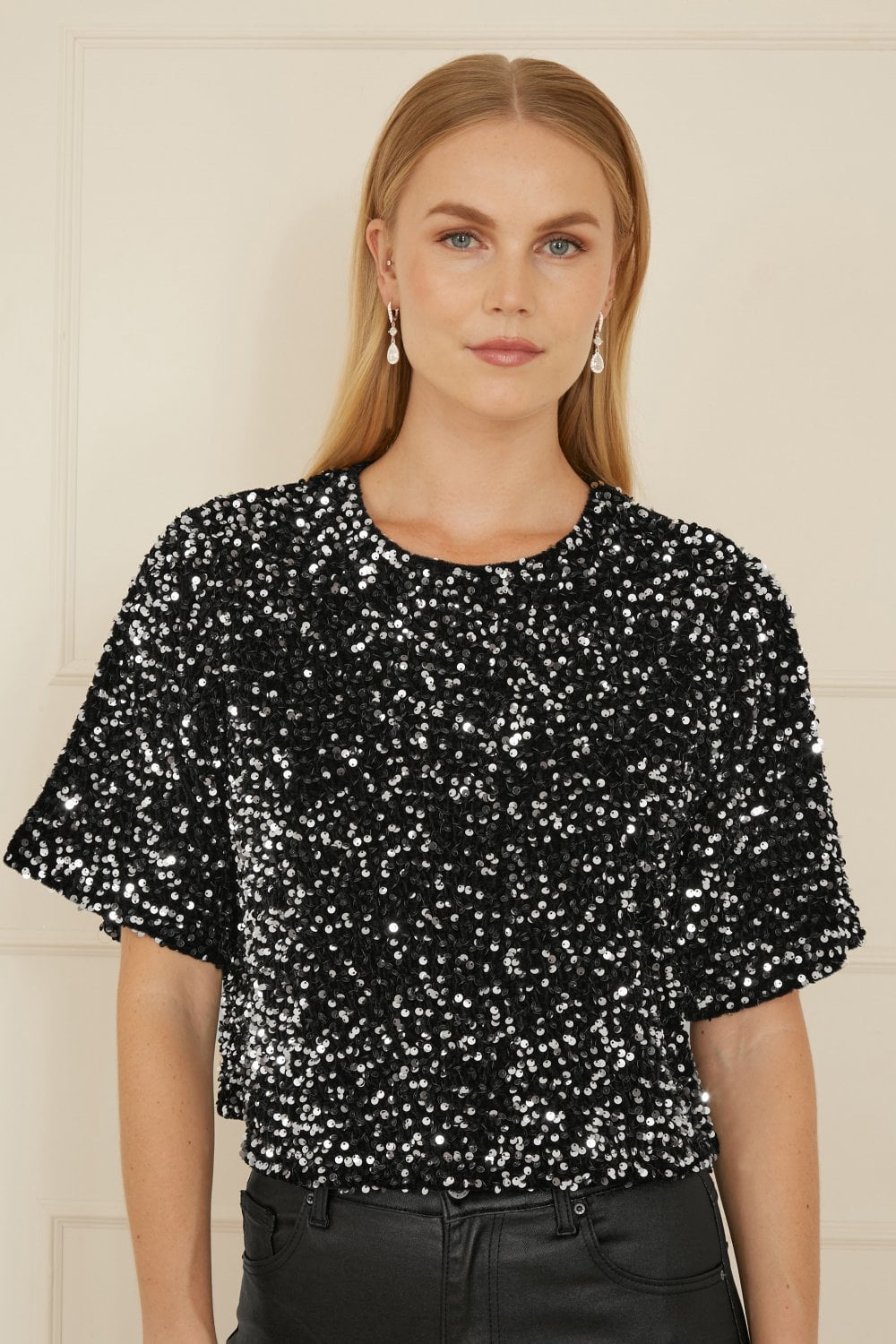Mela Black Sequin Relaxed Fit Top