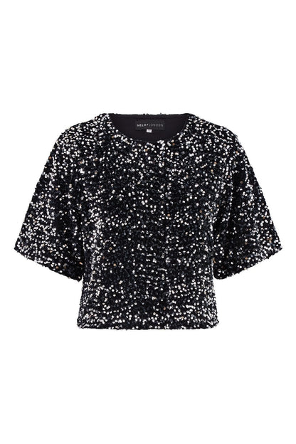Mela Black Sequin Relaxed Fit Top
