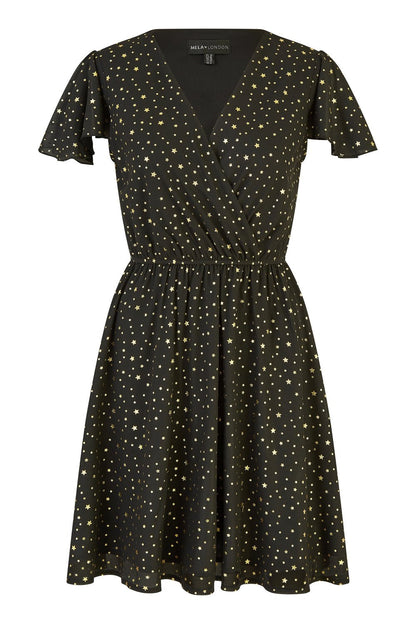 Mela Black Skater Dress With Mini Star Foil Print
