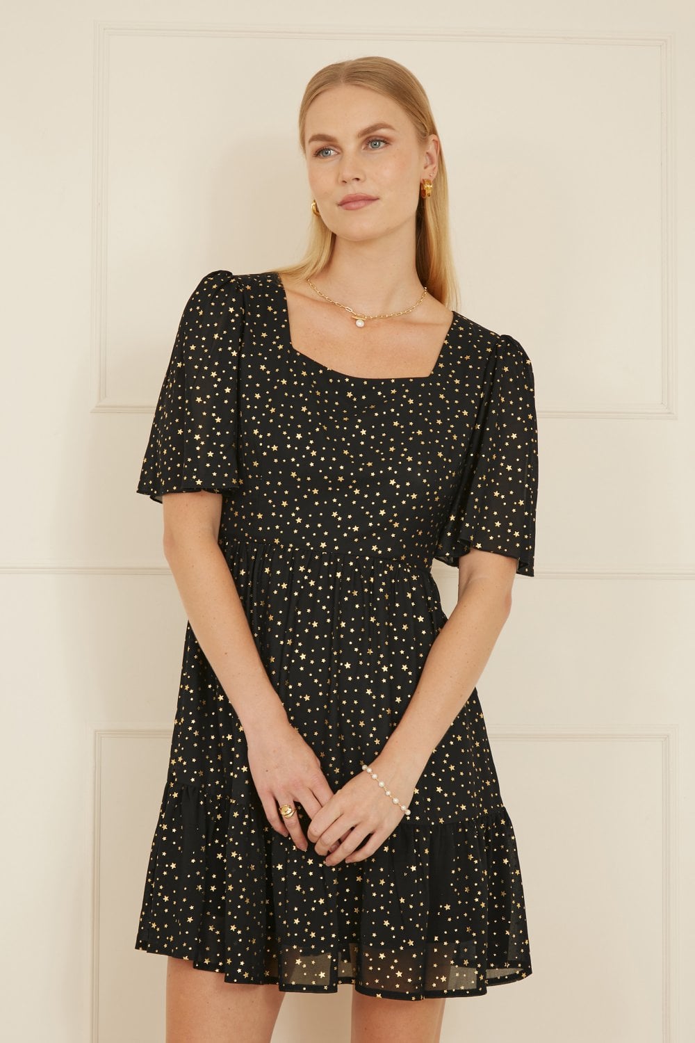 Mela Black Star Print Skater Dress