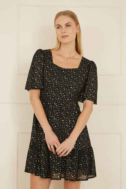 Mela Black Star Print Skater Dress
