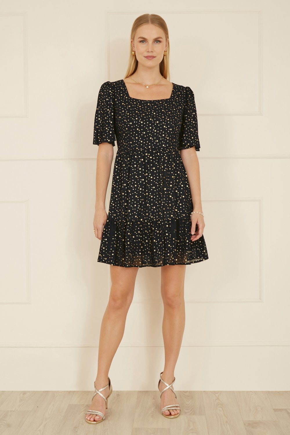 Mela Black Star Print Skater Dress