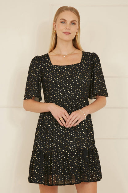 Mela Black Star Print Skater Dress