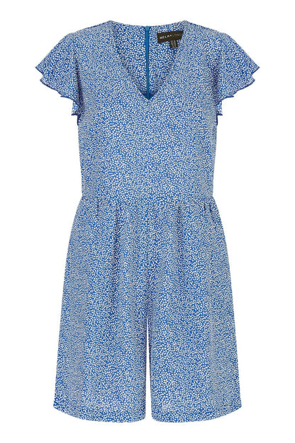 Mela Blue Ditsy Print V Neck Playsuit